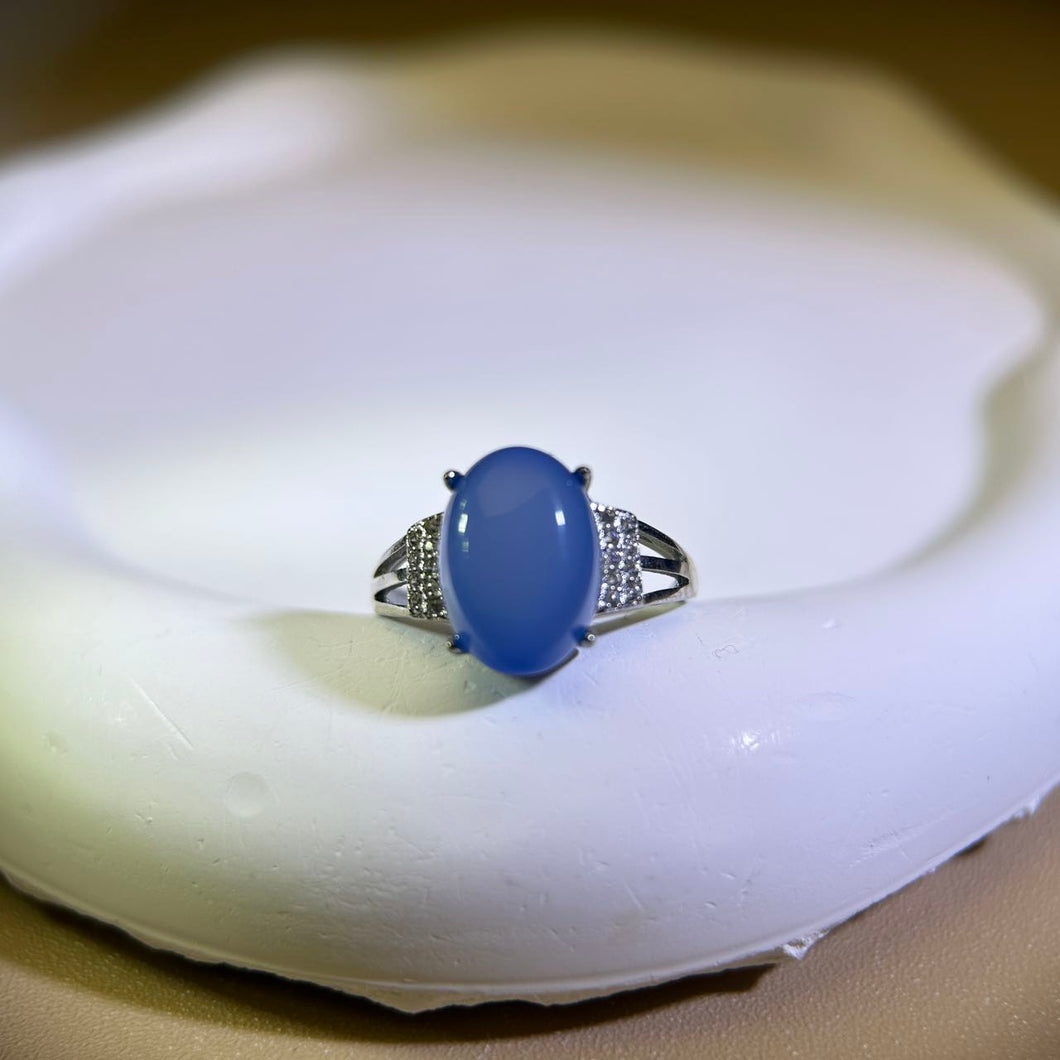 Blue Agate Adjustable Ring 蓝玛瑙镶嵌活口戒指