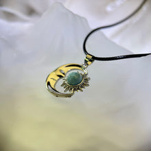 Load image into Gallery viewer, Larimar Moon and Sun Pendant Necklace 海纹石镶嵌星月吊坠项链
