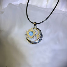 将图片加载到图库查看器，Larimar Moon and Sun Pendant Necklace 海纹石镶嵌星月吊坠项链
