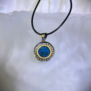 Blue Apatite Pendant Necklace 蓝磷灰镶嵌吊坠项链