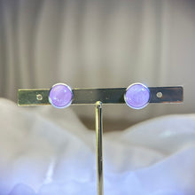 将图片加载到图库查看器，925 Silver Purple Kunzite Earrings 紫锂辉镶嵌银耳钉
