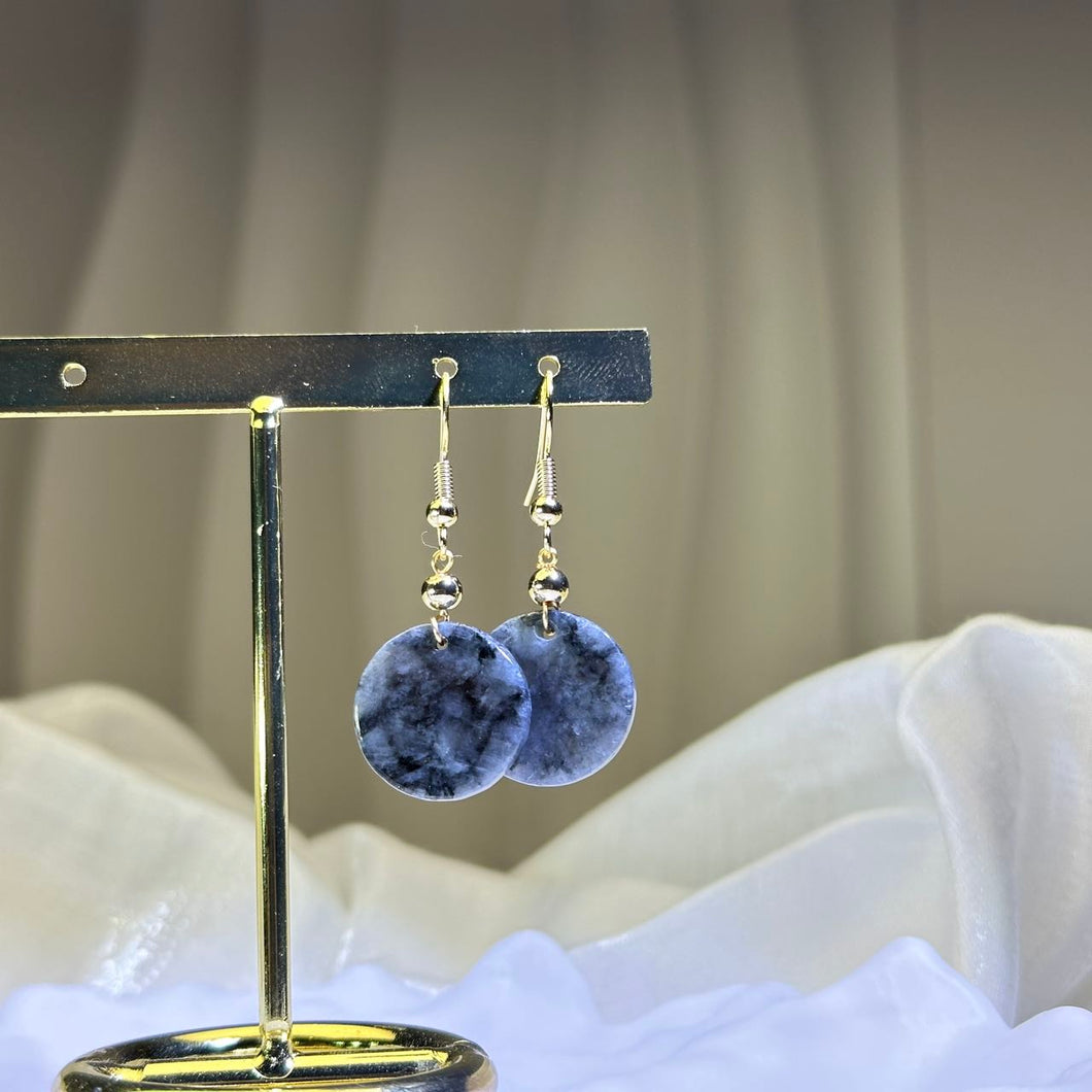 14K Gold Filled Black Jade Earrings 糯种乌鸡翡翠14K注金耳钩