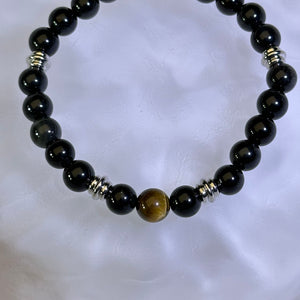 Rainbow Sheen Obsidian Beads Bracelet 彩眼黑曜石手串