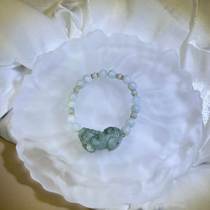 Green Jade PIXIU Beads Bracelet 糯种豆色翡翠貔貅手串