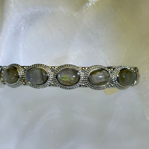 Labradorite Adjustable Bangle 拉长石灰月光石镶嵌活口手镯