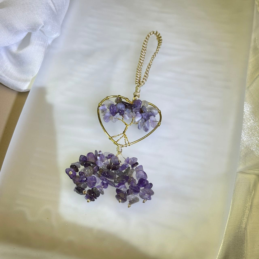 Amethyst Love Heart Tree of Life Ornament Bag Charm Car Charm 紫水晶爱心生命之树挂饰包挂车挂