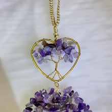 Load image into Gallery viewer, Amethyst Love Heart Tree of Life Ornament Bag Charm Car Charm 紫水晶爱心生命之树挂饰包挂车挂
