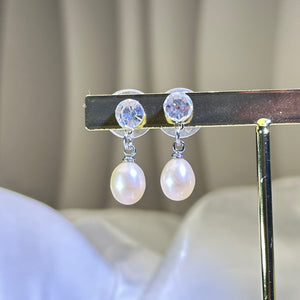 925 Silver Champagne Freshwater Pearl Earrings 香槟色淡水珍珠镶嵌银耳钉