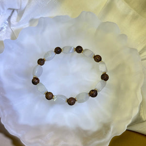 Cream Nephrite Argawood Beads Bracelet 和田玉青白玉沉香木手串