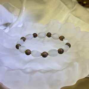 Cream Nephrite Argawood Beads Bracelet 和田玉青白玉沉香木手串