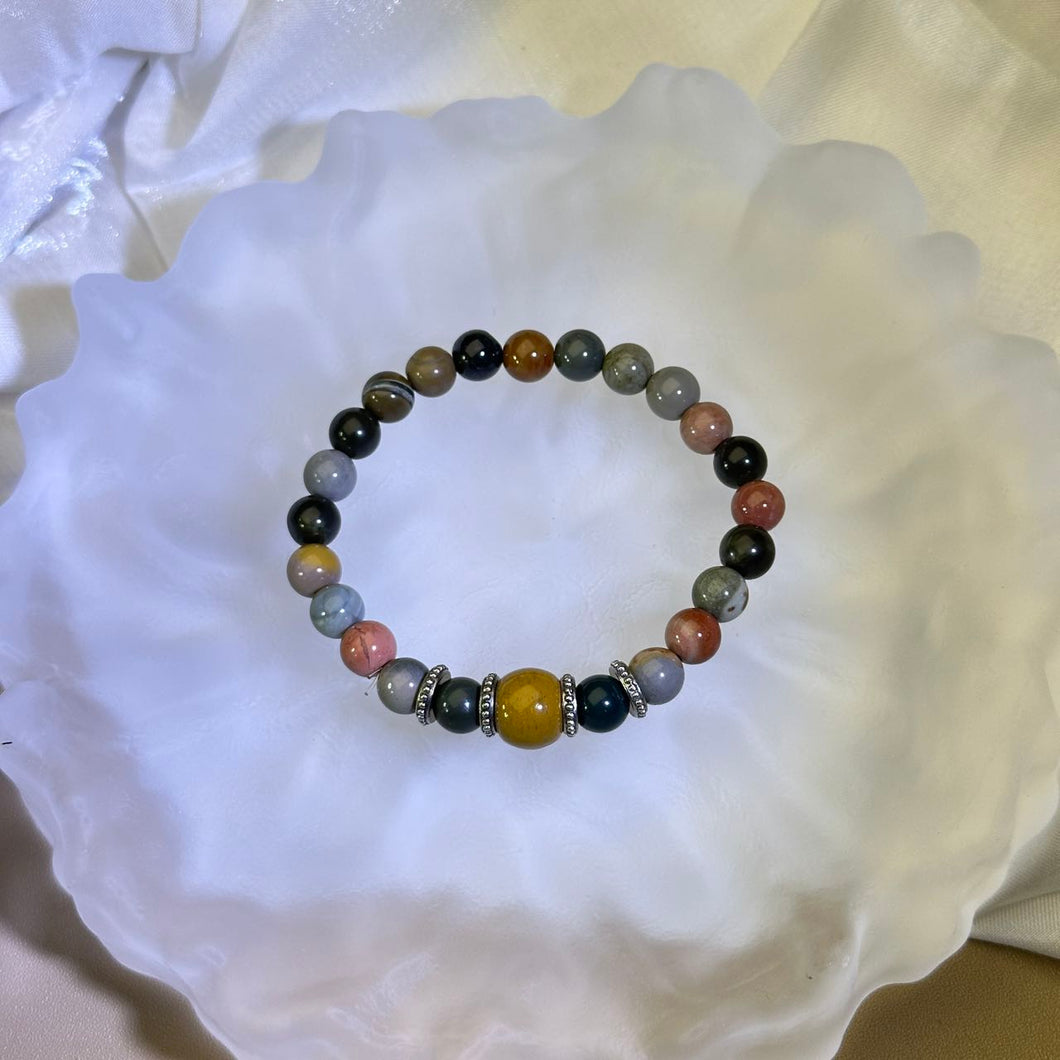 Rainbow Mongolian Jasper Beads Bracelet 彩色阿拉善玛瑙手串