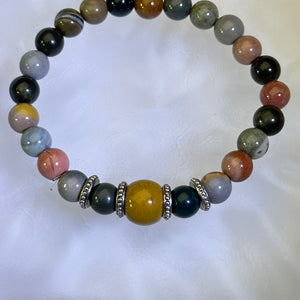 Rainbow Mongolian Jasper Beads Bracelet 彩色阿拉善玛瑙手串