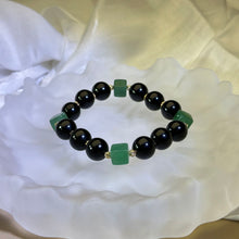 Load image into Gallery viewer, Obsidian Green Aventurine Cube Beads Bracelet 黑曜石绿色东陵玉方糖手串
