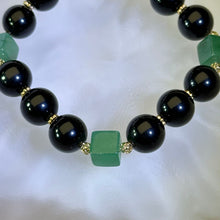 Load image into Gallery viewer, Obsidian Green Aventurine Cube Beads Bracelet 黑曜石绿色东陵玉方糖手串
