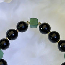 Load image into Gallery viewer, Obsidian Green Aventurine Cube Beads Bracelet 黑曜石绿色东陵玉方糖手串
