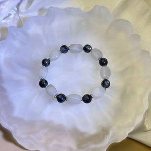 Cream Nephrite Labradorite Beads Bracelet 和田玉青白玉拉长石灰月光石手串