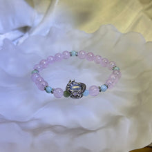 将图片加载到图库查看器，Rose Quartz Jade Beads Bracelet 粉水晶糯种豆色翡翠手串
