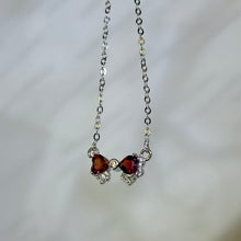 Load image into Gallery viewer, Ruby Garnet Bow Penant Necklace 酒红石榴石镶嵌蝴蝶结吊坠项链
