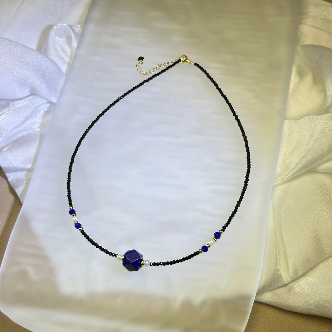 Lapis Lazuli Black Spinel Beads Necklace 青金石黑色尖晶石珠链项链