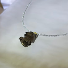 将图片加载到图库查看器，Smoky Quartz Teddy Bear Pendant Clear Quartz Beads Necklace 茶水晶小熊吊坠白水晶珠链项链
