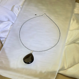 Smoky Quartz Water Drop Pendant Beads Necklace 茶水晶水滴吊坠珠链项链