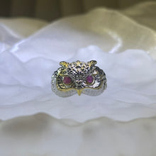 将图片加载到图库查看器，Pink Ruby Night Owl Adjustable Ring 粉色红宝石镶嵌猫头鹰活口戒指
