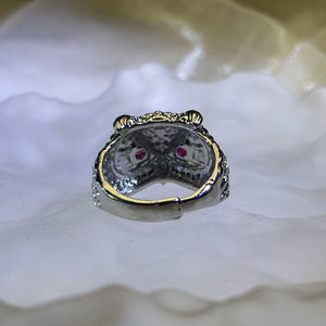 Pink Ruby Night Owl Adjustable Ring 粉色红宝石镶嵌猫头鹰活口戒指