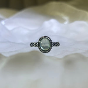 Green Prehnite Adjustable Ring 绿色葡萄石镶嵌活口戒指