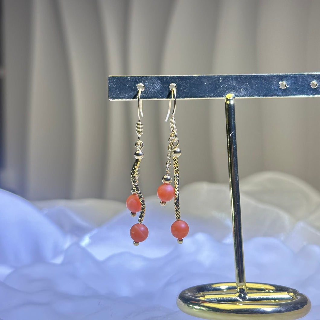 14K Gold Filled Carnelian Beads Earrings 南红玛瑙14K注金耳钩