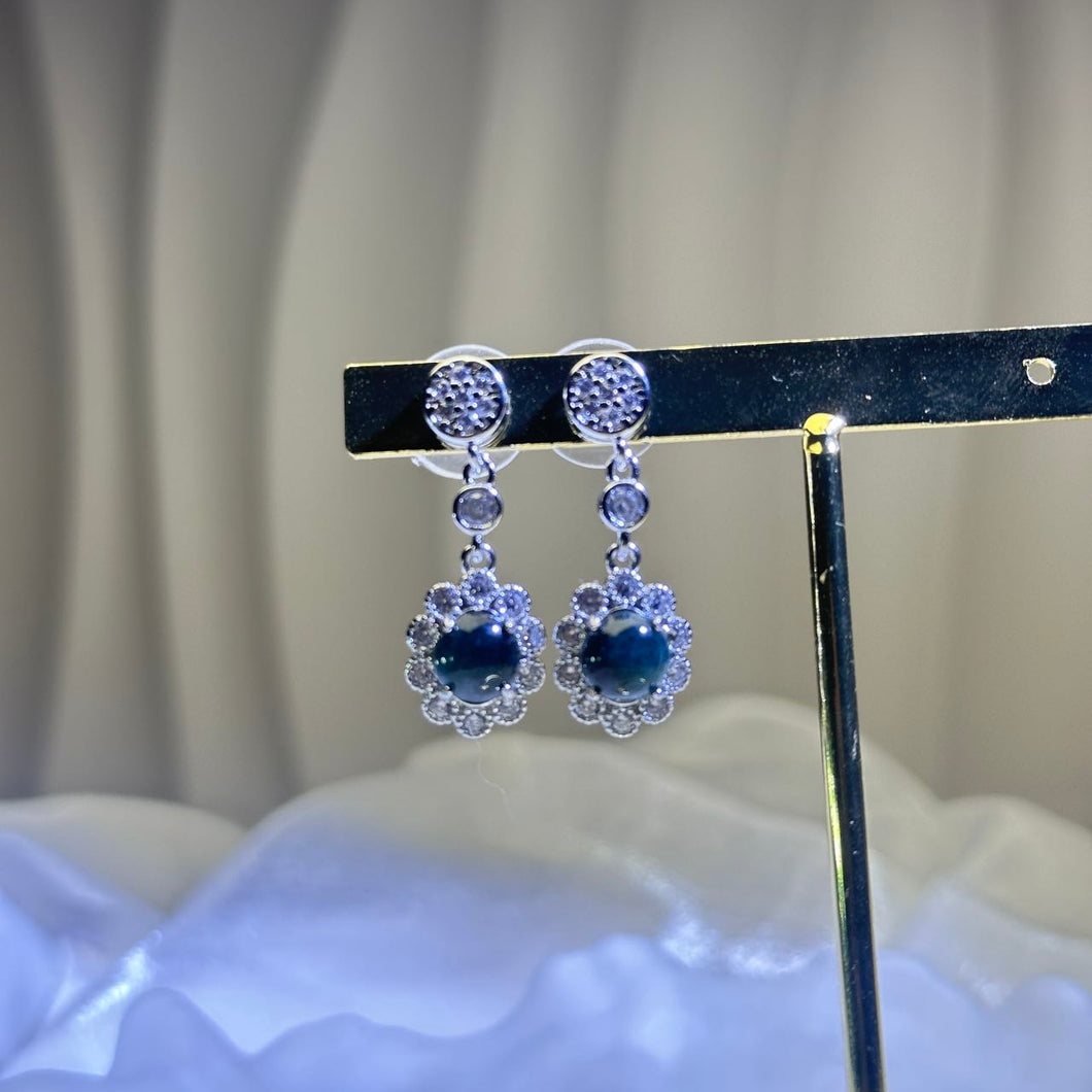 925 Silver Blue Jade Earrings 糯冰蓝水翡翠镶嵌银耳钉