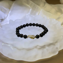 将图片加载到图库查看器，Golden Sheen Obsidian Golden Rutilated Quartz Beads Bracelet 金眼黑曜石金发晶水晶手串
