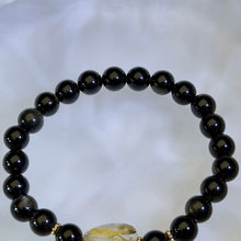 将图片加载到图库查看器，Golden Sheen Obsidian Golden Rutilated Quartz Beads Bracelet 金眼黑曜石金发晶水晶手串
