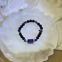 将图片加载到图库查看器，Obsidian Lapis Lazuli Beads Bracelet 黑曜石青金石手串
