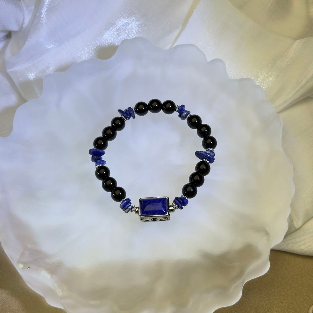 Obsidian Lapis Lazuli Beads Bracelet 黑曜石青金石手串