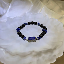 将图片加载到图库查看器，Obsidian Lapis Lazuli Beads Bracelet 黑曜石青金石手串
