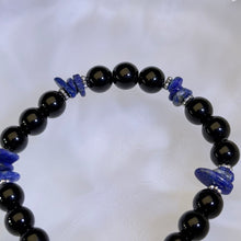 将图片加载到图库查看器，Obsidian Lapis Lazuli Beads Bracelet 黑曜石青金石手串
