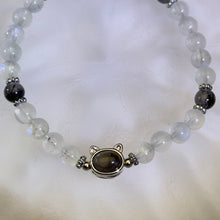 将图片加载到图库查看器，Moonstone Iolite Cat Beads Bracelet 冰长石月光石堇青石镶嵌猫头手串
