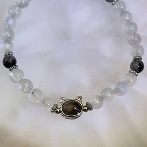 Moonstone Iolite Cat Beads Bracelet 冰长石月光石堇青石镶嵌猫头手串