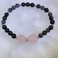 将图片加载到图库查看器，Rose Quartz Love Heart Iolite Beads Bracelet 粉水晶爱心堇青石手串
