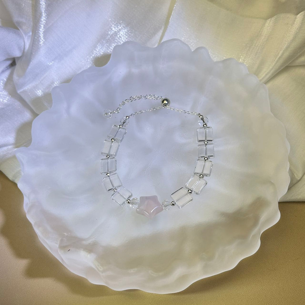 Rose Quartz Star Clear Quartz Beads Bracelet 粉水晶星星白水晶珠链手链