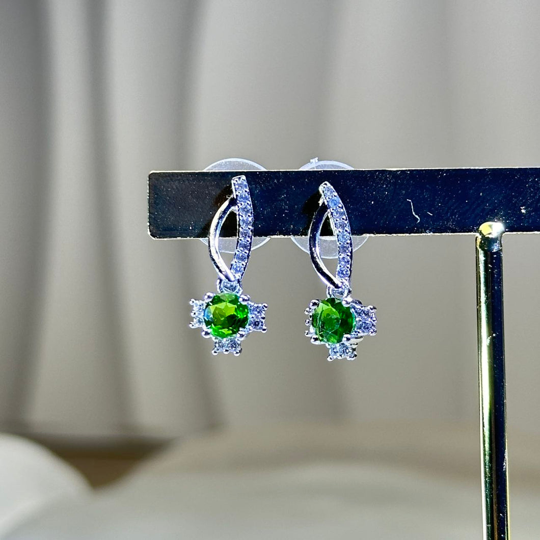 925 Silver Chrome Diopside Earrings 透辉石镶嵌银耳钉