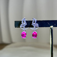 将图片加载到图库查看器，925 Silver Pink Topaz Earrings 粉色托帕石镶嵌银耳钉
