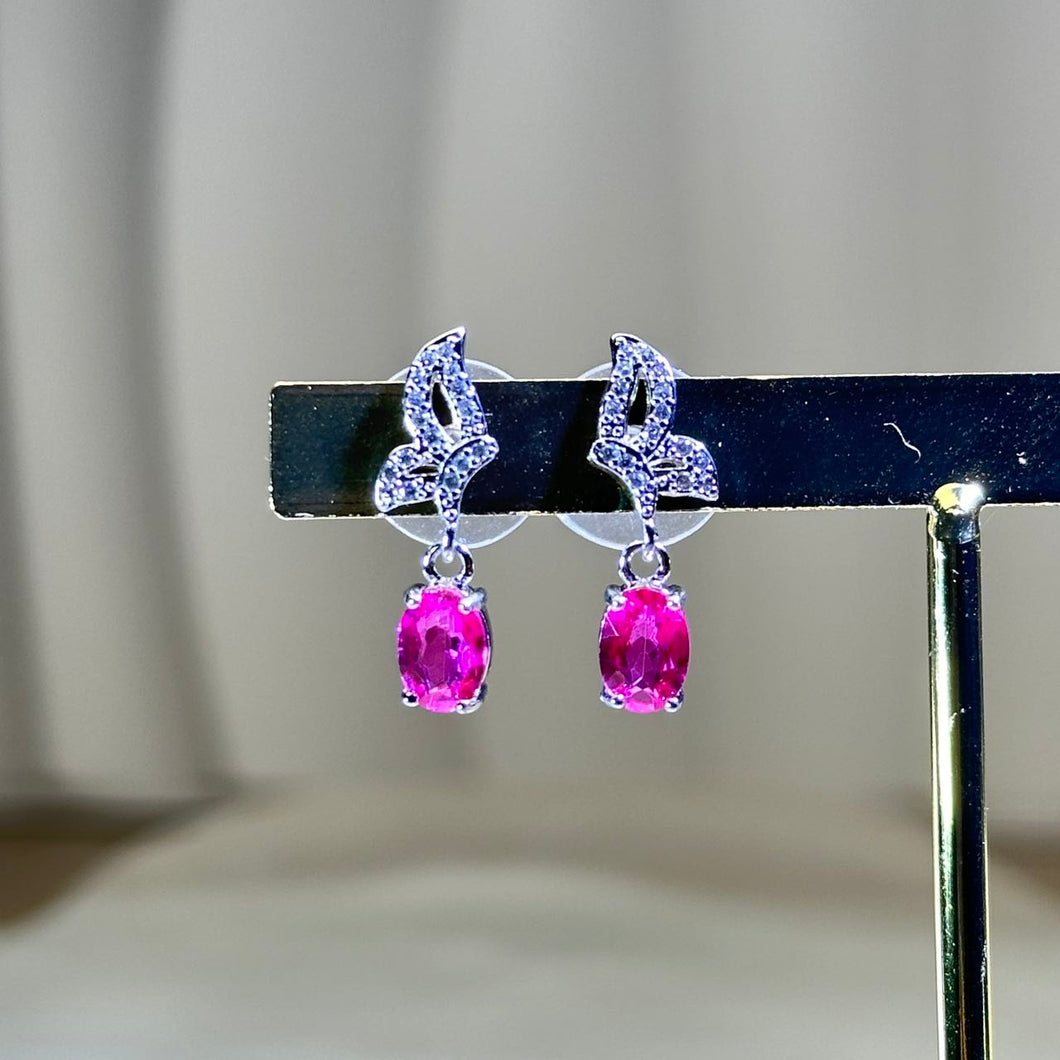 925 Silver Pink Topaz Earrings 粉色托帕石镶嵌银耳钉