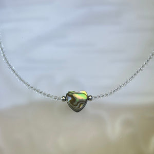 PAUA Abalone Shell Love Heart Pendant Clear Quartz Beads Necklace 鲍贝爱心白水晶珠链项链