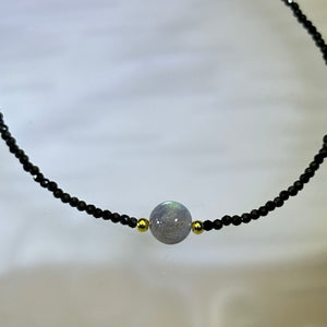 Labradorite Black Spinel Beads Necklace 拉长石灰月光石黑色尖晶石珠链项链