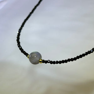 Labradorite Black Spinel Beads Necklace 拉长石灰月光石黑色尖晶石珠链项链