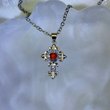 Load image into Gallery viewer, Orange Garnet Cross Pendant 橙红石榴石镶嵌十字架吊坠
