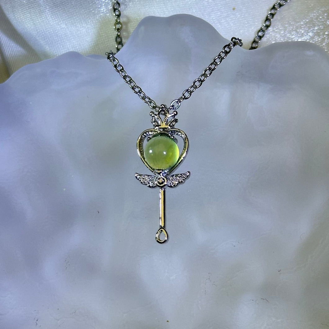 Green Nephrite Wand Pendant 绿色葡萄石镶嵌魔法棒吊坠