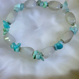 Cream Nephrite Amazonite Beads Bracelet 和田玉青白玉天河石手串