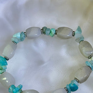 Cream Nephrite Amazonite Beads Bracelet 和田玉青白玉天河石手串